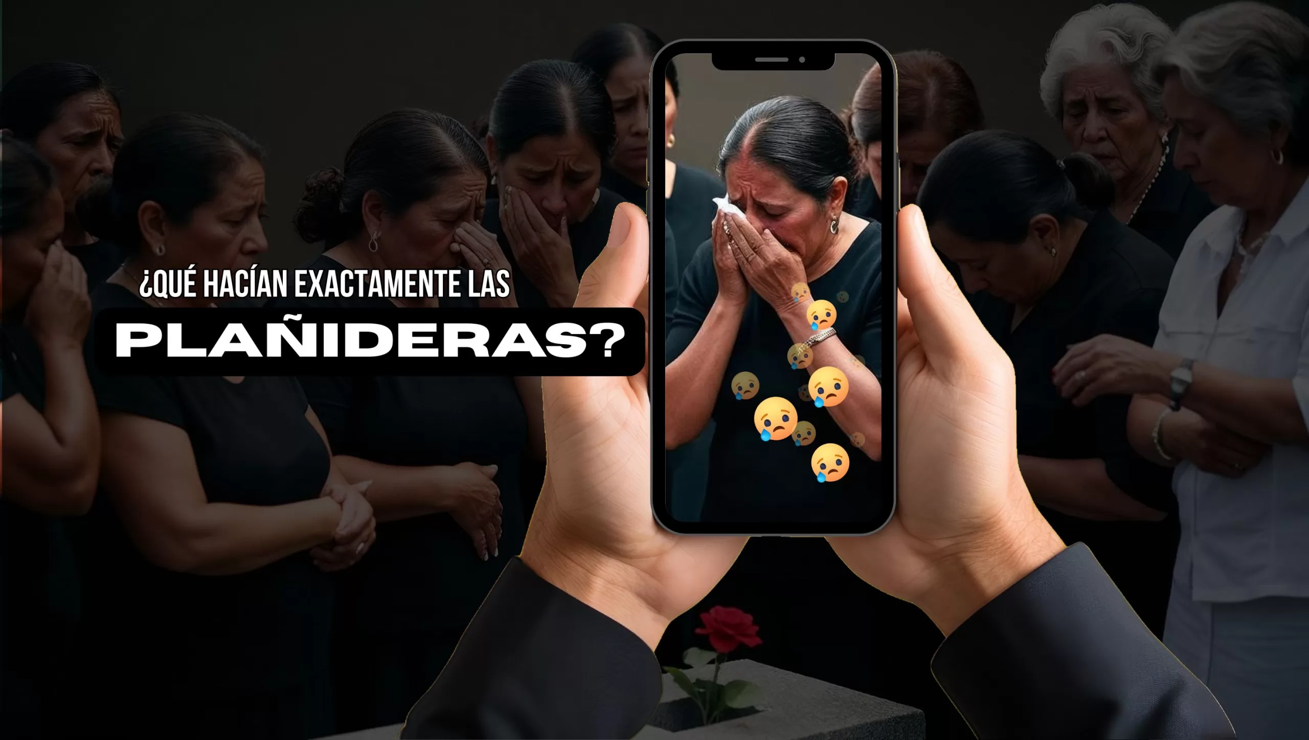 Mujer vestida de negro representando una plañidera tradicional en un ritual funerario